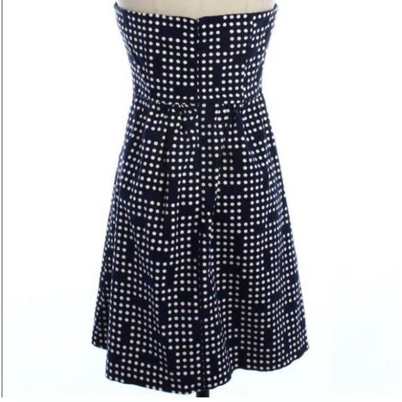 GAP Strapless Lined‎ Cotton/Linen Navy Blue & White Polka Dot Mini Dress Size 0 - Picture 2 of 9